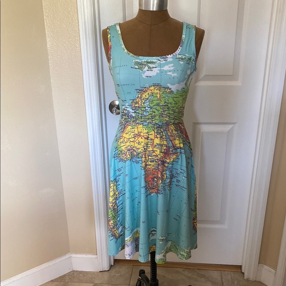 Brand Unknown World Map Print Midi Dress - Multicolor